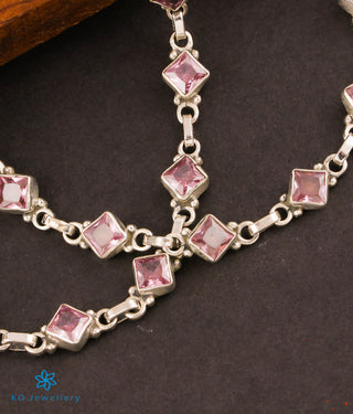 The Pahal Silver Gemstone Anklets (Pink)