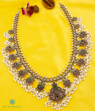 The Rachana Silver Guttapusalu Necklace (Oxidised/Long)