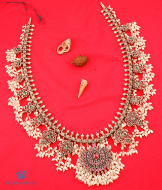 The Rakshita Silver Guttapusalu Necklace (Oxidised/Long)