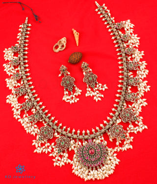 The Rakshita Silver Guttapusalu Necklace (Oxidised/Long)