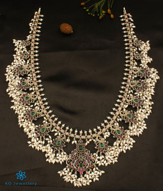 The Rachana Silver Guttapusalu Necklace (Oxidised/Long)