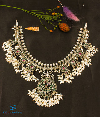 The Aarushi Silver Guttapusalu Necklace (Oxidised/Short)