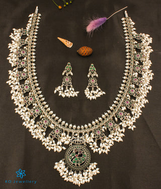 The Aarushi Silver Guttapusalu Necklace (Oxidised/Long)