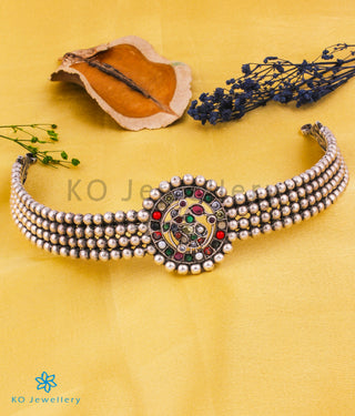 The Bhamini Silver Navratna Choker Necklace (Oxidised)