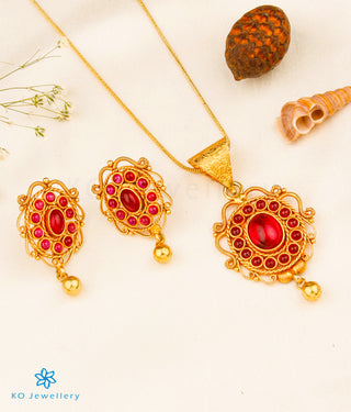 The Hritika Silver Kempu Pendant Set