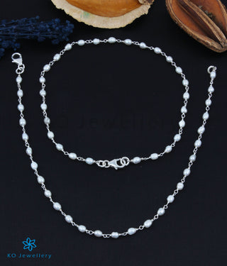 The Samudra Silver Pearl Anklets (Bright Silver)