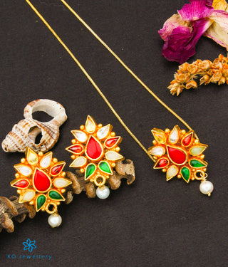 The Kriti Silver Navratna Pendant Set