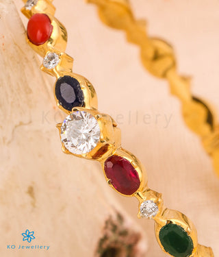 The Vaibhava Silver Solitaire Navaratna Bracelet (Size 2.2/2.4/2.6/2.8)