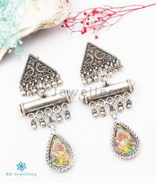 The Haridra Silver Hand painted Ganesha Earrings