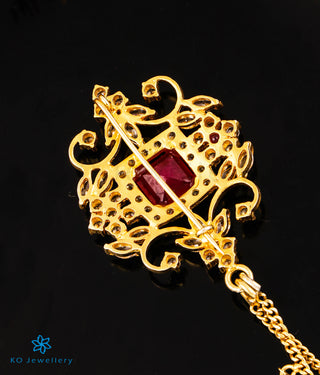 The Yuvraj Silver Pearl Brooch (Red)