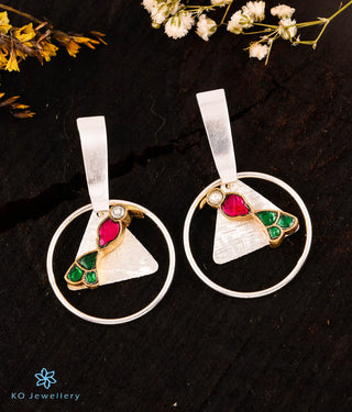 The Ishanika Silver Parrot Kundan Earrings (red)