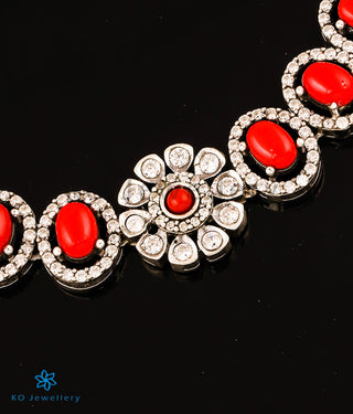 The Victorian Silver Choker Necklace & Earrings (Bright Silver/Coral)