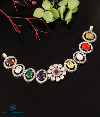 The Victorian Silver Choker Necklace & Earrings (Bright Silver/Navratna)