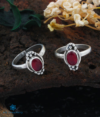 Neeti Silver Toe-Rings (Red)