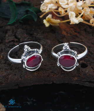 Mira Silver Toe-Rings (Red)