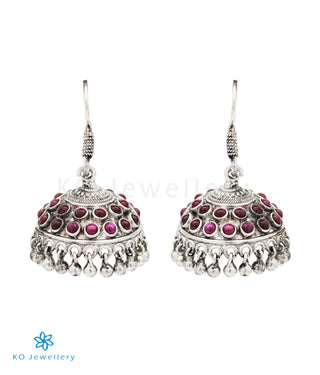 The Preksha Silver Kempu Jhumka (Oxidised/Hook)