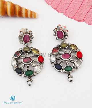 The Payal Silver Navratna Earrings (Oxidised)