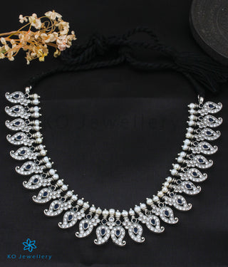 The Prativa Silver Mango Necklace (Oxidised/Blue)