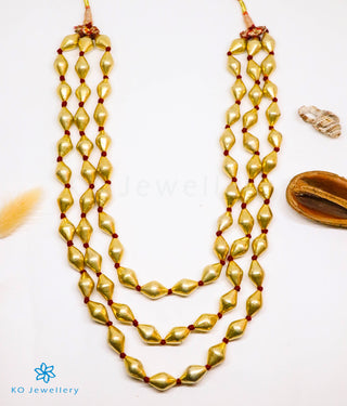 The Eliska Silver Dholki Beads Necklace (Three Layered)