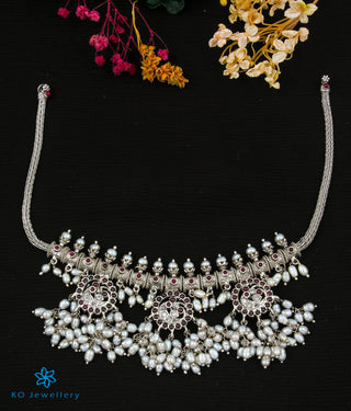 The Prasna Silver Peacock Guttapusalu Necklace