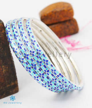 The Basant Silver Meenakari Bangles (Blue/Size 2.6)