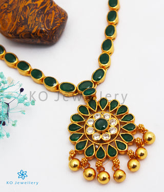 The Abhishi Silver Kempu Necklace (Green)