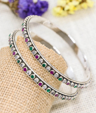 The Abhinav Silver Gemstone Bangle (Size 2.4)