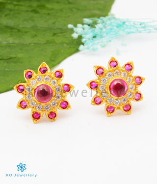 The Abhilasha Silver Ear-studs (Red)