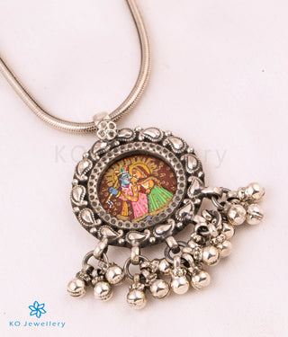 The Silver Handpainted RadhaKrishna Pendant