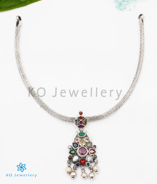 The Raaga Silver Navratna Necklace (Oxidised)