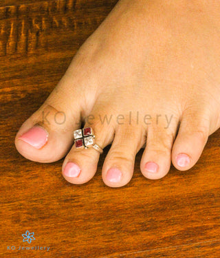 Anaita Silver Toe-Rings (Red/White)