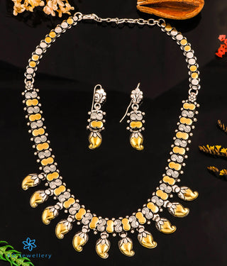 The Shravanti Silver Antique Paisley Necklace & Earrings (2 tone)