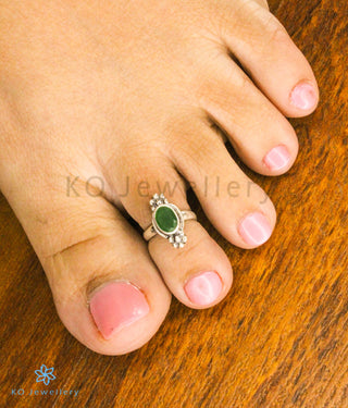 Neeti Silver Toe-Rings (Green)