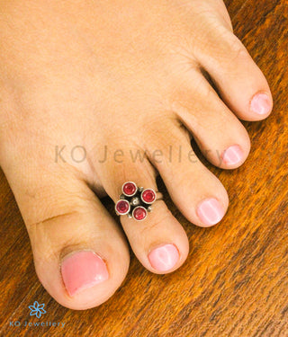 Kripa Silver Toe-Rings (Red)