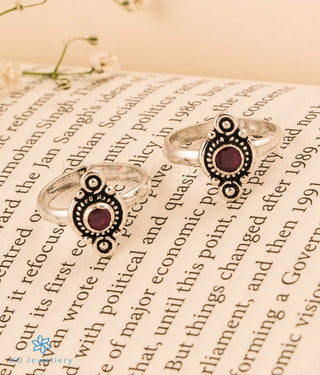 The Mihika Silver Toe-Rings (Red)