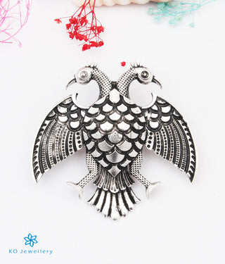 The Dvirupa Gandaberunda Silver Pendant/Brooch (Big/Oxidised)