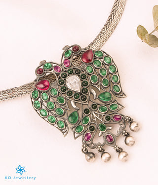 The Classic Gandaberunda Silver Pendant (Oxidised/Green)