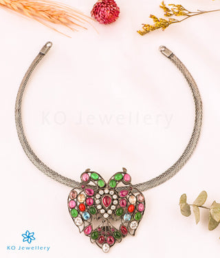 The Ekya Gandaberunda Silver Pendant (Oxidised/Navratna)