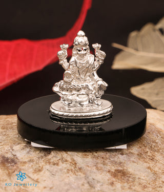 Front view of 999 silver Lakshmi idol on resin base, great for gifting or decor.