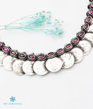 The Dharaa Antique Silver Kasumala Coin Necklace/Waistbelt(Oxidised)