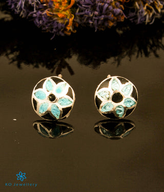 The Rivaz Silver Meenakari Ear-studs (Black/Blue)