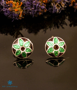 The Rivaz Silver Meenakari Ear-studs (Brown/Green)