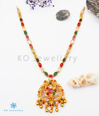 The Sachi Silver Peacock Navaratna Necklace