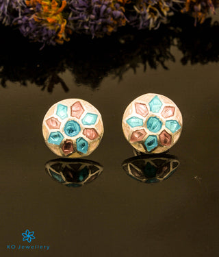 The Hayaa Silver Meenakari Ear-studs (Pink/Blue)