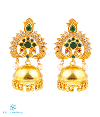 The Shubhi Silver Peacock Jhumkas (Green)