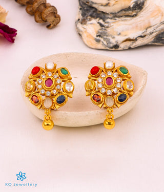 The Abhijita Silver Navratna Ear-studs