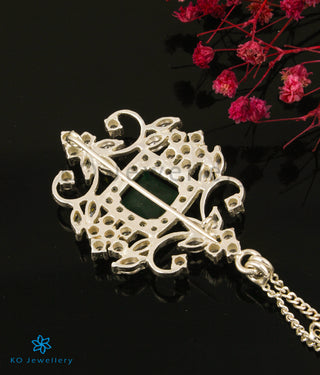 The Yuvraj Silver Pearl Brooch (Green/Bright Silver)