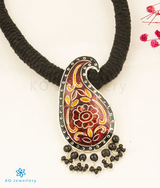 The Amra Silver Meenakari Thread Necklace(Brown/Black)