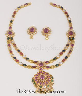 Hand crafted gold dipped silver navratna necklace shop online