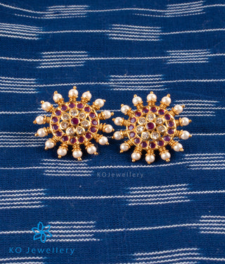 The Garv Silver Ear-studs (Red/white)